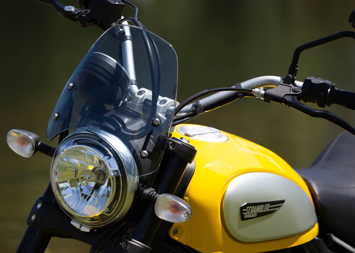 Ducati Scrambler with grey tinted Dart Flyscreen